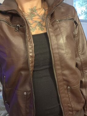 Faux-Leather Bomber Jacket